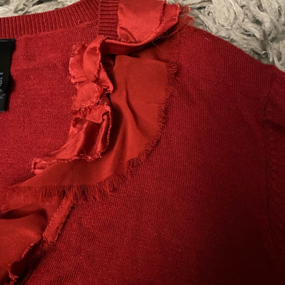 💋Red, Ruffled Bisou Bisou Cardigan - Picture 11 of 13